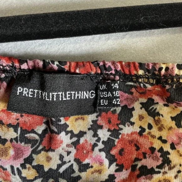 PrettyLittleThing Floral Ruched Mini Dress Long Sleeve Cottagecore Boho Size 10 - Picture 8 of 13